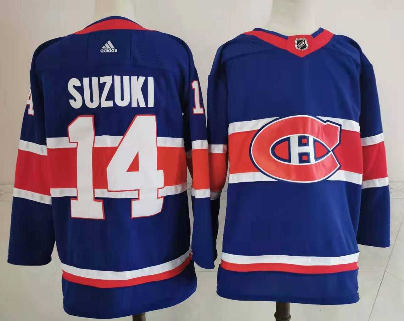 Men Montreal Canadiens 14 Suzuki Blue Throwback Authentic Stitched 2020 Adidias NHL Jersey